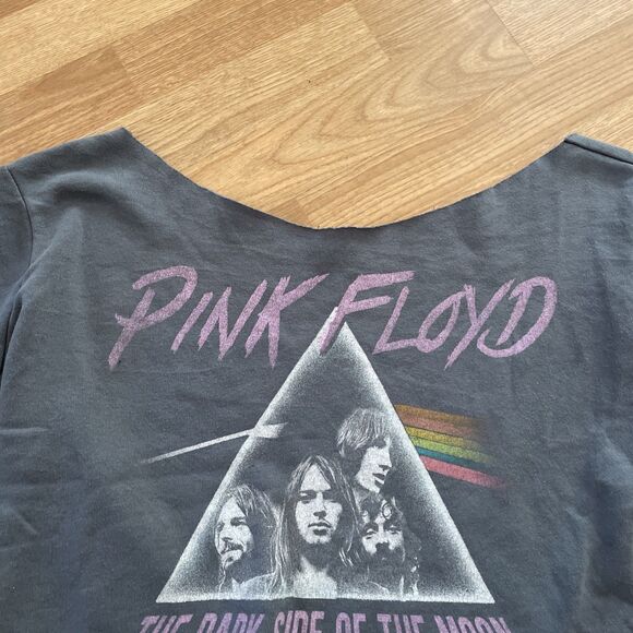Pink Floyd "Dark Side" Size XS Cropped Lightweight Sweatshirt Gray Off Shoulder - Picture 5 of 7